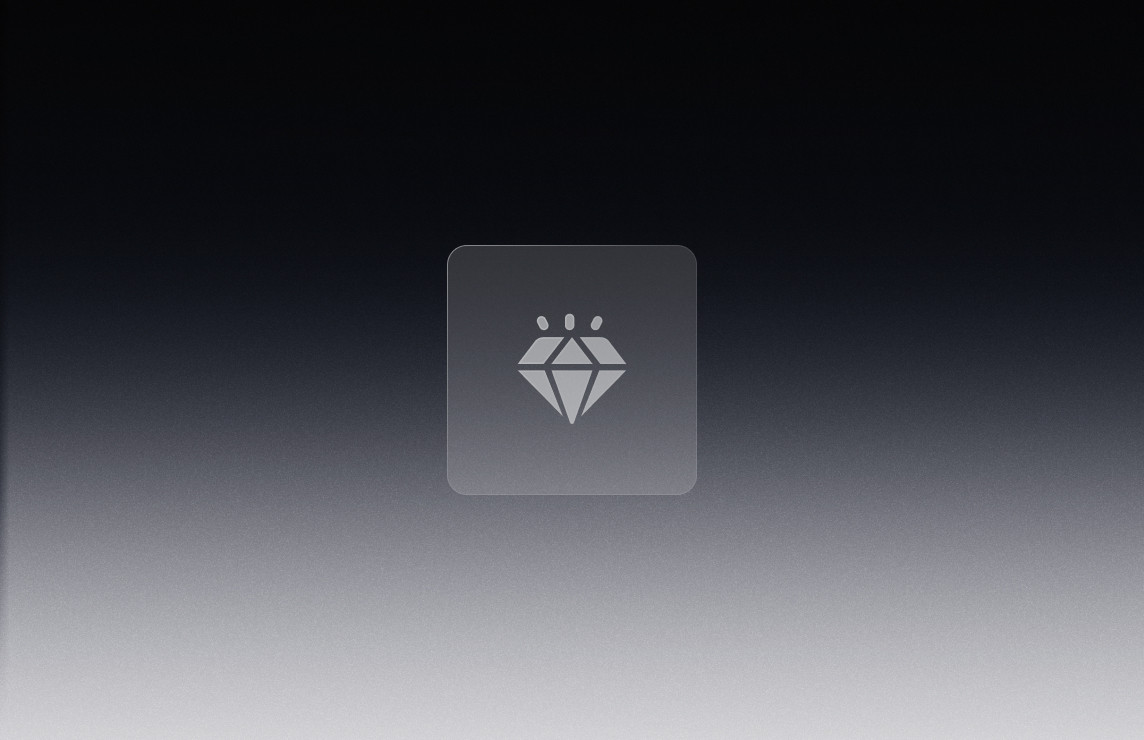 Arrière-plan sombre en dégradé noir et gris avec une icône blanche de diamant, illustrant la crédibilité et un premier contact visuel qui inspire confiance.